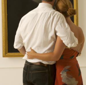 Couple looking at a painting - Cheap date
