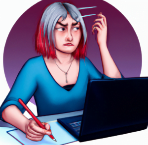 Frustrated woman infron of a laptop doing her finances