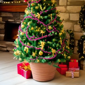 christmas tree in a pot or bucket